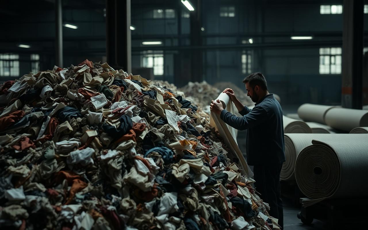 Manual textile inspection and waste pile